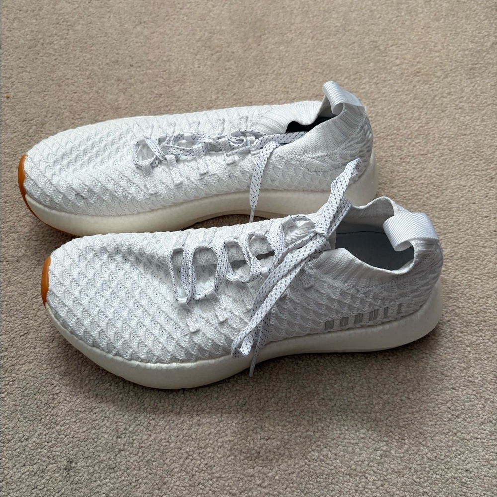 NOBULL White Knit Athletic Shoes with Tan Toe Accents